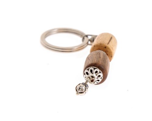 Key Holder Ring, Walnut & Orange Wood Beads & Alpaca Metal Parts