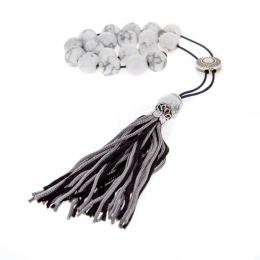 Greek Worry Beads or Komboloi - Handmade, White Howlite Gemstone Beads with Alpaca Metal Parts on Pure Silk Cord & Rich Tassel