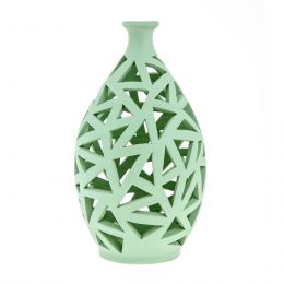 Tea light Candle Lanterns Set of 2, Green Color - Modern Handmade Ceramic - Large & Small