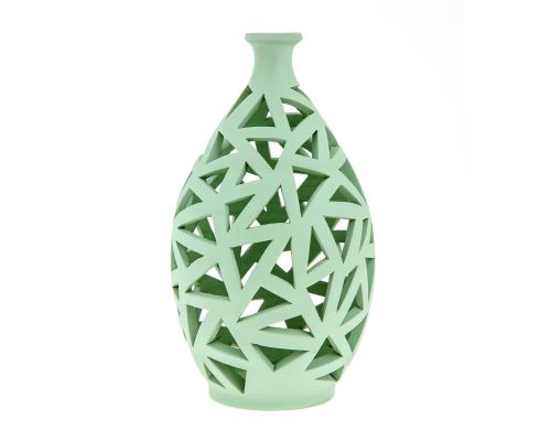Tea light Candle Lanterns Set of 2, Green Color - Modern Handmade Ceramic - Large & Small