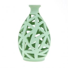 Tea light Candle Lanterns Set of 2, Green Color - Modern Handmade Ceramic - Large & Small