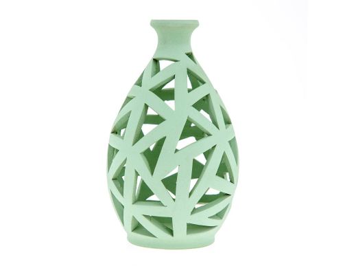 Tea light Candle Lanterns Set of 2, Green Color - Modern Handmade Ceramic - Large & Small