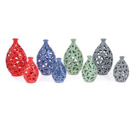 Tea light Candle Lanterns Set of 2, Modern Handmade Ceramic - Large & Small - 4 colors