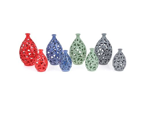 Tea light Candle Lanterns Set of 2, Modern Handmade Ceramic - Large & Small - 4 colors