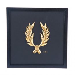 Laurel Wreath Design - Gold Patinated & Black Leather - Wall or Table Ornament - 11.8'' (30cm)