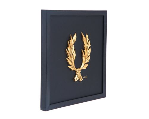 Laurel Wreath Design - Gold Patinated & Black Leather - Wall or Table Ornament - 11.8'' (30cm)