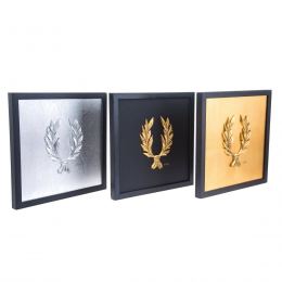 Laurel Wreath Design Set of 3 - Handmade Wall or Table Ornaments - Silver, Gold & Black, 11.8'' (30cm)