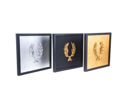 Laurel Wreath Design Set of 3 - Handmade Wall or Table Ornaments - Silver, Gold & Black, 11.8'' (30cm)