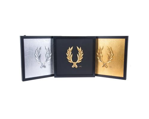 Laurel Wreath Design Set of 3 - Handmade Wall or Table Ornaments - Silver, Gold & Black, 11.8'' (30cm)