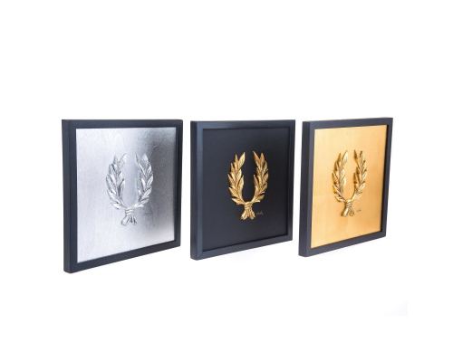 Laurel Wreath Design Set of 3 - Handmade Wall or Table Ornaments - Silver, Gold & Black, 11.8'' (30cm)