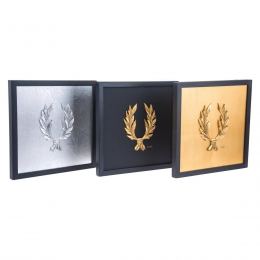 Laurel Wreath Design Set of 3 - Handmade Wall or Table Ornaments - Silver, Gold & Black, 11.8'' (30cm)