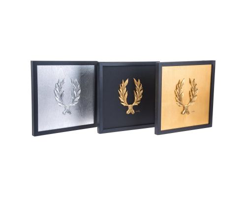 Laurel Wreath Design Set of 3 - Handmade Wall or Table Ornaments - Silver, Gold & Black, 11.8'' (30cm)