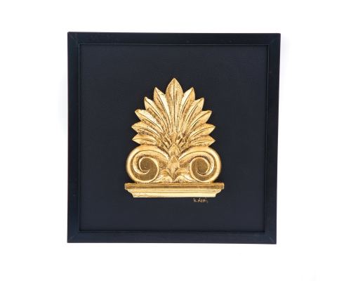 Antefix Design - Gold Patinated & Black Leather - Handmade Wall or Table Ornament - 11.8'' (30cm)