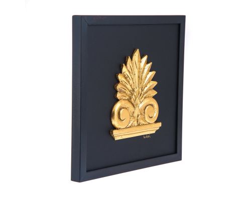 Antefix Design - Gold Patinated & Black Leather - Handmade Wall or Table Ornament - 11.8'' (30cm)