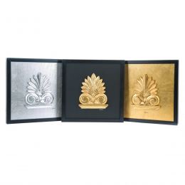 Antefix Design Set of 3 - Handmade Wall or Table Ornaments - Gold, Silver & Black, 11.8'' (30cm)