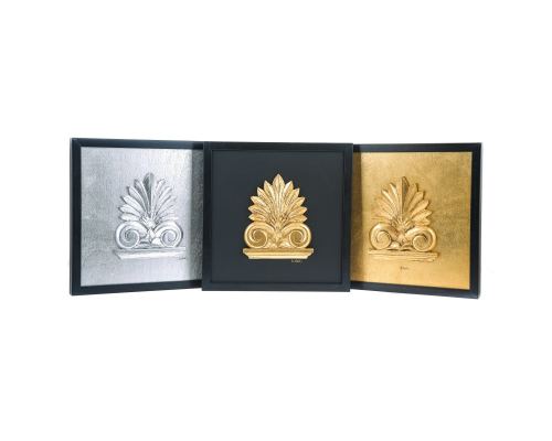 Antefix Design Set of 3 - Handmade Wall or Table Ornaments - Gold, Silver & Black, 11.8'' (30cm)