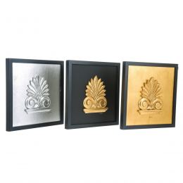 Antefix Design Set of 3 - Handmade Wall or Table Ornaments - Gold, Silver & Black, 11.8'' (30cm)