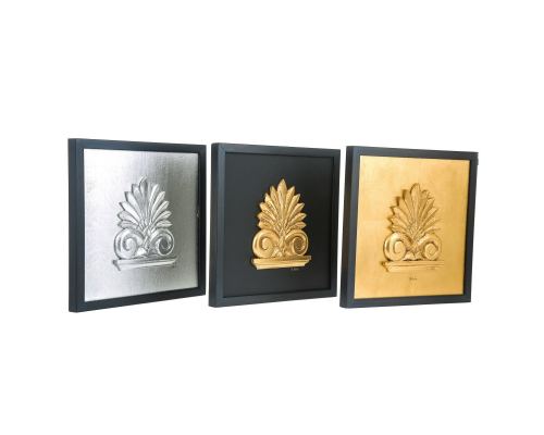 Antefix Design Set of 3 - Handmade Wall or Table Ornaments - Gold, Silver & Black, 11.8'' (30cm)