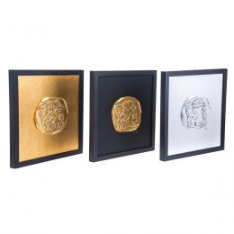 Athenian Owl Coin Design Set of 3 - Handmade Wall or Table Ornaments - Gold, Silver & Black, 11.8'' (30cm)