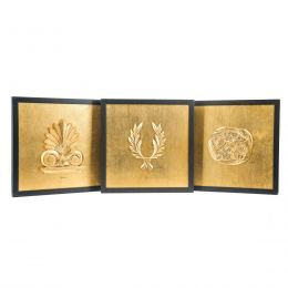 Antefix, Laurel wreath, Athenian Owl Coin Designs - Gold Patinated Set - Wall or Table Ornaments
