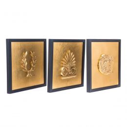 Antefix, Laurel wreath, Athenian Owl Coin Designs - Gold Patinated Set - Wall or Table Ornaments