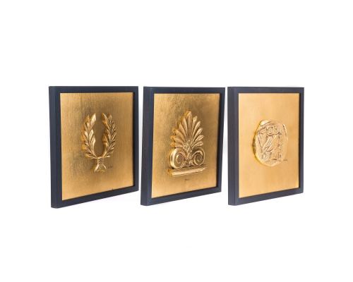 Antefix, Laurel wreath, Athenian Owl Coin Designs - Gold Patinated Set - Wall or Table Ornaments