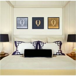 Laurel Wreath Design Set of 3 - Handmade Wall or Table Ornaments - Silver, Gold & Black, 11.8'' (30cm)