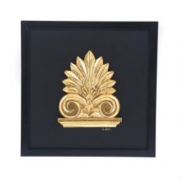 Antefix, Laurel wreath, Athenian Owl Coin, Designs - Gold Patinated on Black Leather, Set - Wall or Table Ornaments