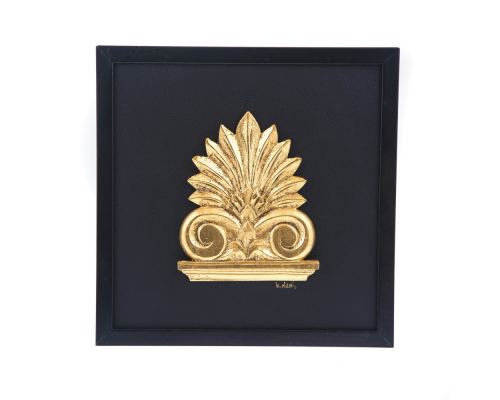 Antefix, Laurel wreath, Athenian Owl Coin, Designs - Gold Patinated on Black Leather, Set - Wall or Table Ornaments