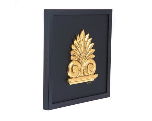 Antefix, Laurel wreath, Athenian Owl Coin, Designs - Gold Patinated on Black Leather, Set - Wall or Table Ornaments