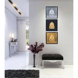 Antefix Design Set of 3 - Handmade Wall or Table Ornaments - Gold, Silver & Black, 11.8'' (30cm)