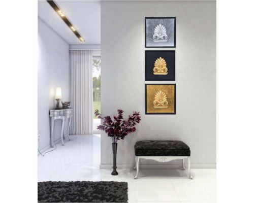 Antefix Design Set of 3 - Handmade Wall or Table Ornaments - Gold, Silver & Black, 11.8'' (30cm)