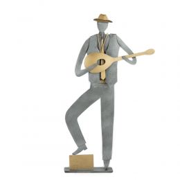 "Bouzouki" Player, Musician Figurine, Handmade Modern Metal Wall Art & Tabletop Decor Sculpture 9.5" (24cm)