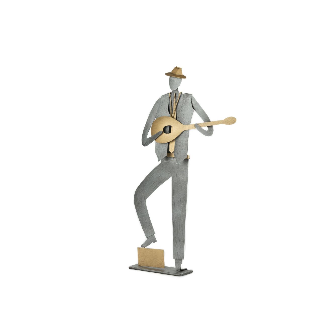 Bouzouki Player, Musician Figurine Modern, Metal Handmade Wall Art