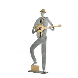 Bouzouki Player, Musician Figurine - Modern, Metal Handmade Wall Art & Tabletop Decor Sculpture