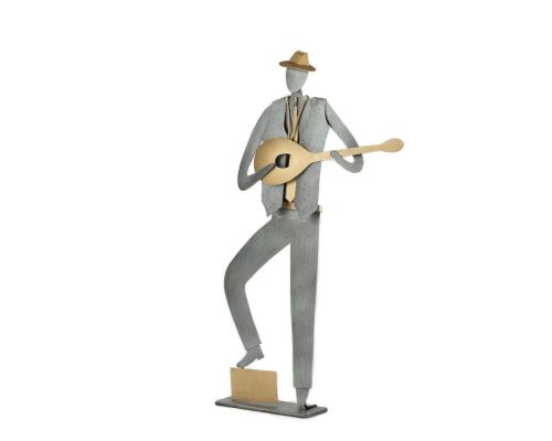 Bouzouki Player, Musician Figurine - Modern, Metal Handmade Wall Art & Tabletop Decor Sculpture