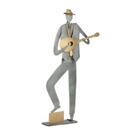 Bouzouki Player, Musician Figurine - Modern, Metal Handmade Wall Art & Tabletop Decor Sculpture