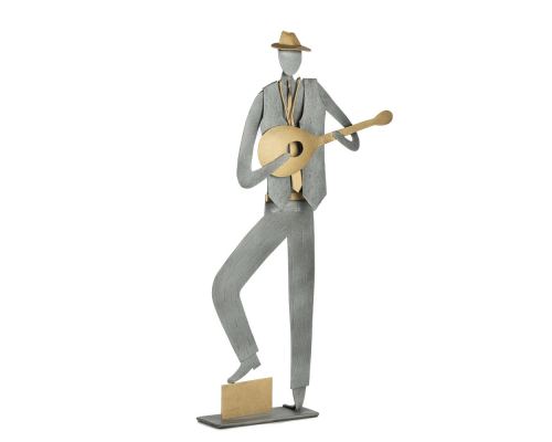 Bouzouki Player, Musician Figurine - Modern, Metal Handmade Wall Art & Tabletop Decor Sculpture