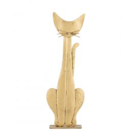 Cat Figure - Wall Art & Tabletop Decor, Handmade Metal Sculpture - Gold Color 11.0" (28cm)