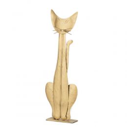 Cat Figure - Handmade Wall Art & Tabletop Decor, Metal Sculpture - Gold Color