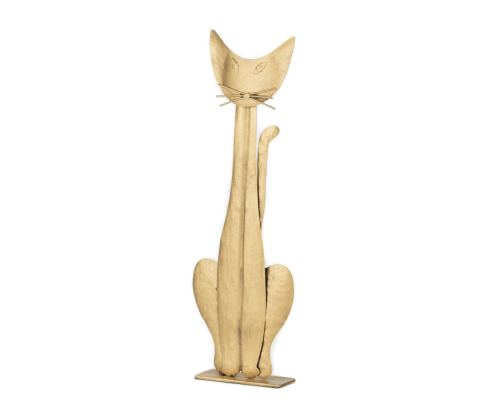 Cat Figure - Handmade Wall Art & Tabletop Decor, Metal Sculpture - Gold Color