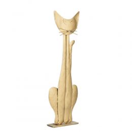 Cat Figure - Handmade Wall Art & Tabletop Decor, Metal Sculpture - Gold Color