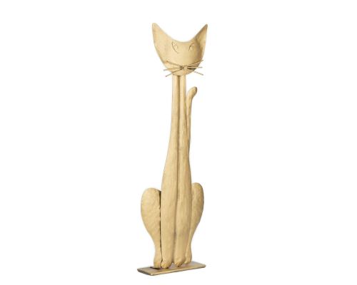 Cat Figure - Handmade Wall Art & Tabletop Decor, Metal Sculpture - Gold Color