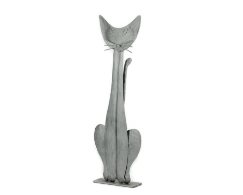 Cat Figure - Handmade Wall Art & Tabletop Decor, Metal Sculpture - Silver Color