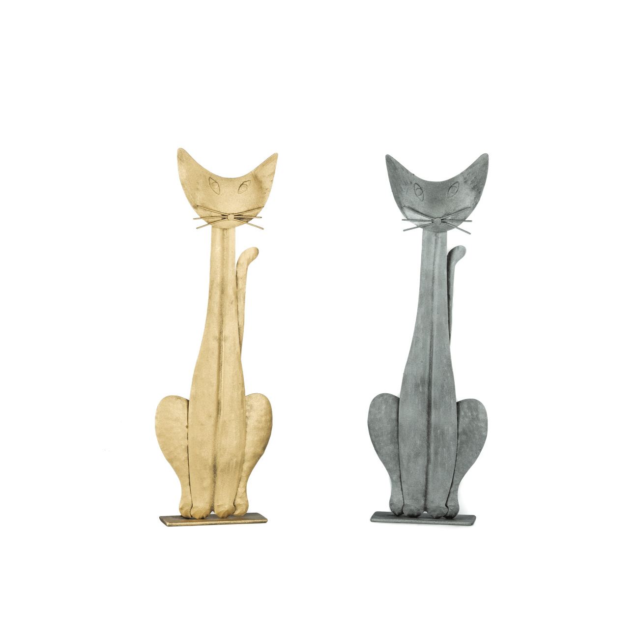 Cat Figure Wall Art & Tabletop Decor, Handmade Metal Sculpture Gold