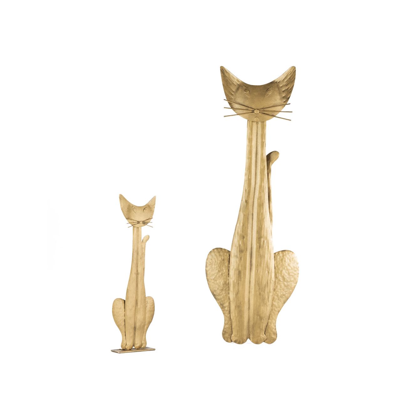 Cat Figure Wall Art & Tabletop Decor, Handmade Metal Sculpture Gold