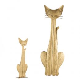 Cat Figure - Large Handmade Metal Wall Art Decor Sculpture - Gold - 2 Sizes