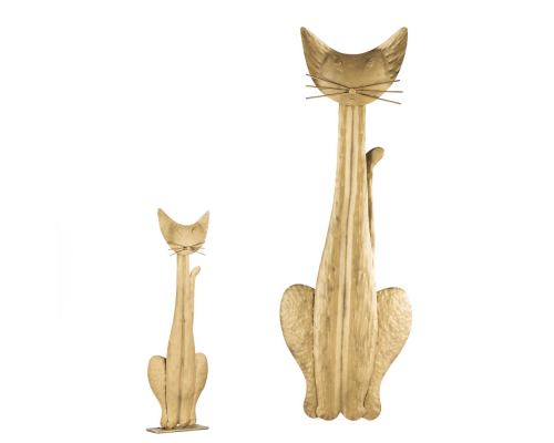 Cat Figure - Handmade Wall Art & Tabletop Decor, Metal Sculpture - Gold Color - 2 Sizes