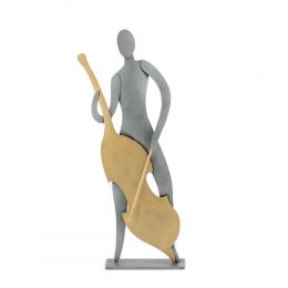 Cello Player Figurine - Modern Metal Wall Art & Tabletop Decorative Sculpture, Handmade, 9.5" (24cm)