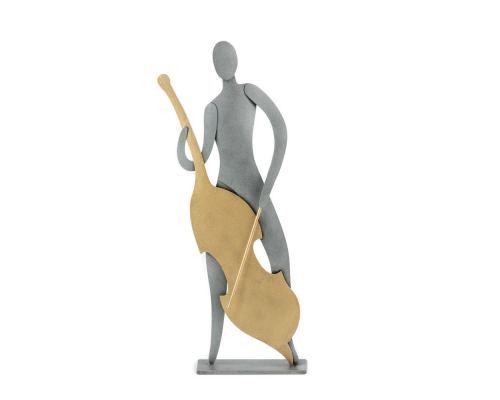 Cello Player Figurine - Modern Metal Wall Art & Tabletop Decorative Sculpture, Handmade, 9.5" (24cm)